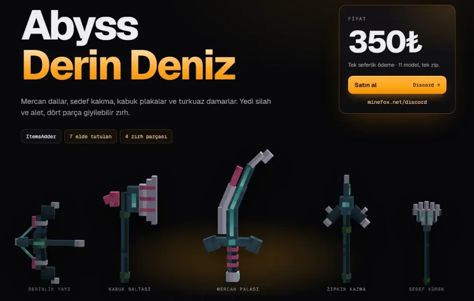 Derin Deniz Seti | 11 Model | ItemsAdder | 350₺ | Minefox Studio