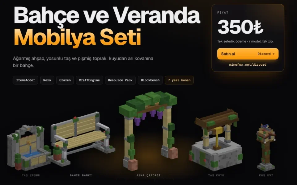 Bahçe ve Veranda Mobilya Seti | 7 Model | ItemsAdder · Nexo · Oraxen · CraftEngine | 350₺