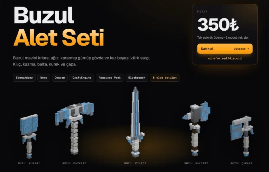 Buzul Alet Seti | 5 Model | ItemsAdder · Nexo · Oraxen · CraftEngine | 350₺ | Minefox Studio