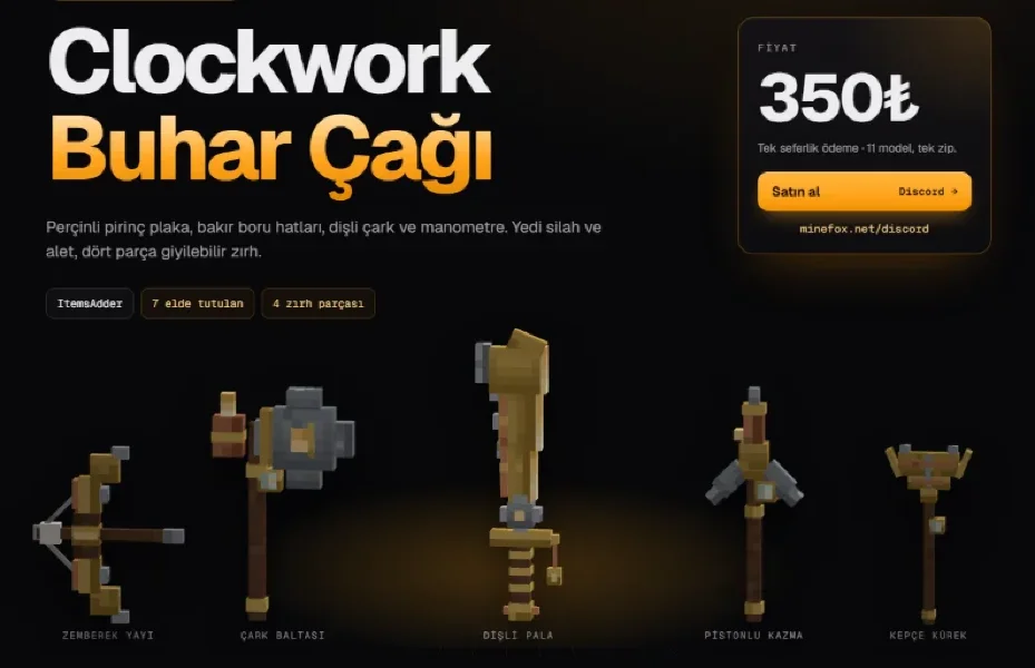 Buhar Çağı Seti | 11 Model | ItemsAdder | 350₺ | Minefox Studio