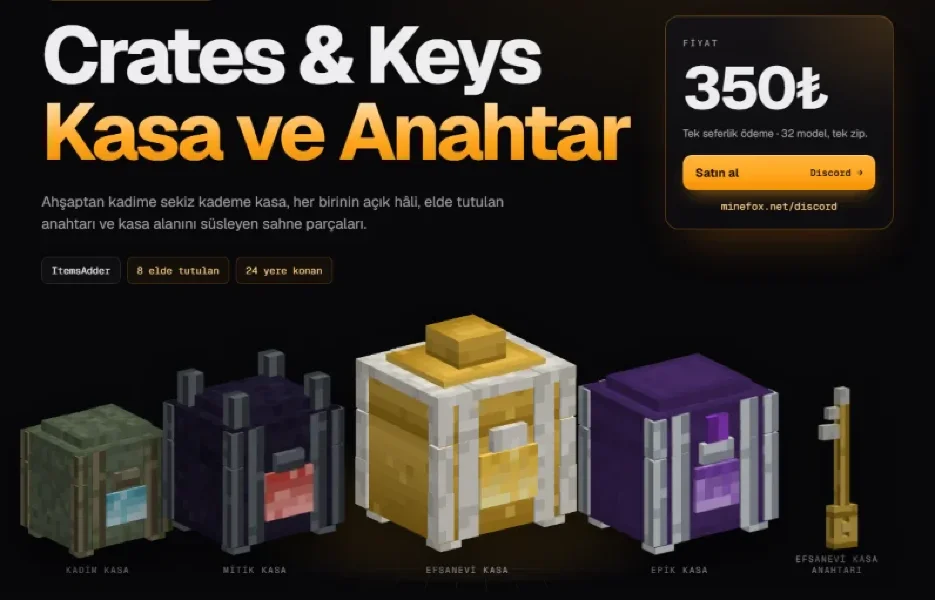 Kasa ve Anahtar Seti | 32 Model | ItemsAdder | 350₺ | Minefox Studio