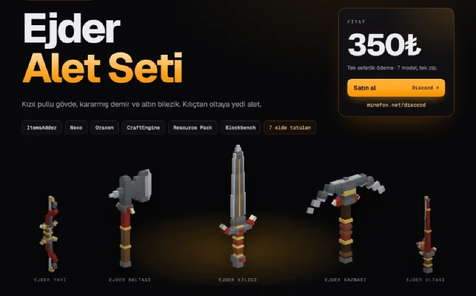 Ejder Alet Seti | 7 Model | ItemsAdder · Nexo · Oraxen · CraftEngine | 350₺ | Minefox Studio