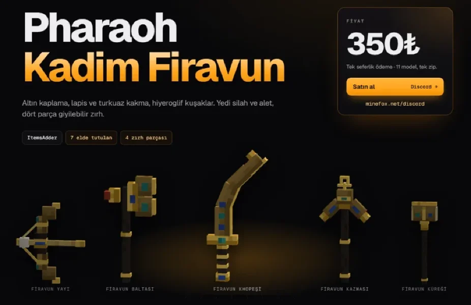 Kadim Firavun Seti | 11 Model | ItemsAdder | 350₺ | Minefox Studio