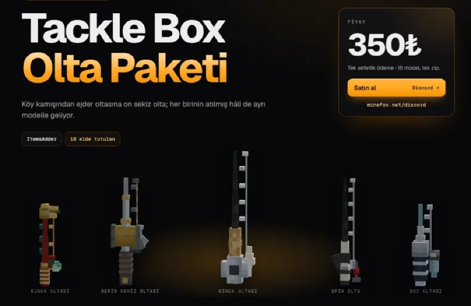 Olta Paketi | 18 Model | ItemsAdder | 350₺ | Minefox Studio