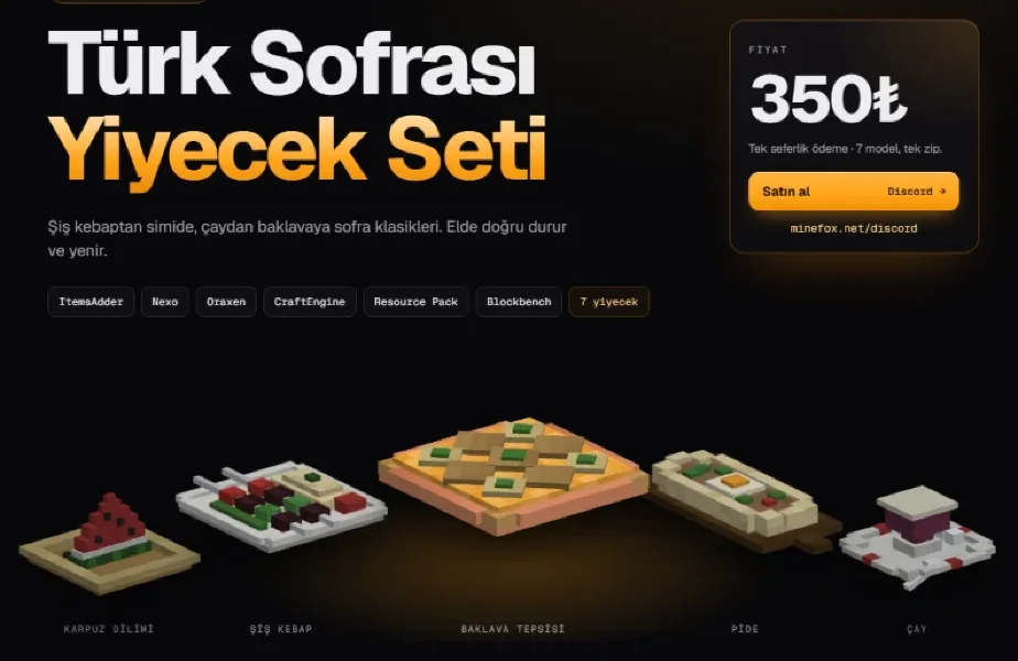 Türk Sofrası Yiyecek Seti | 7 Model | ItemsAdder · Nexo · Oraxen · CraftEngine | 350₺